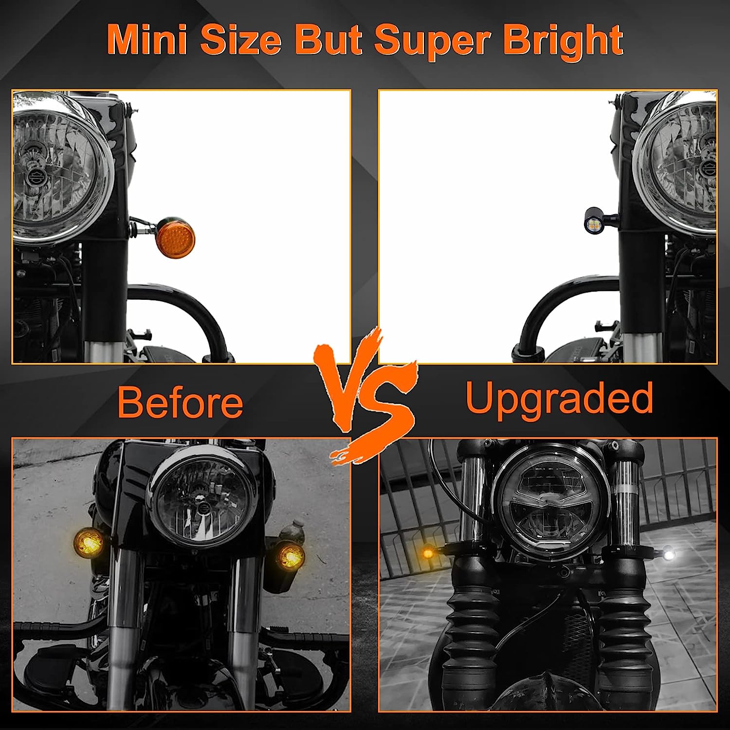 QUASCO Front Rear Motorcycle Turn Signals, Mini Size Led Brake Tail Lights Universal Compatible with Harley Honda Kawasaki Suzuki Triumph Yamaha