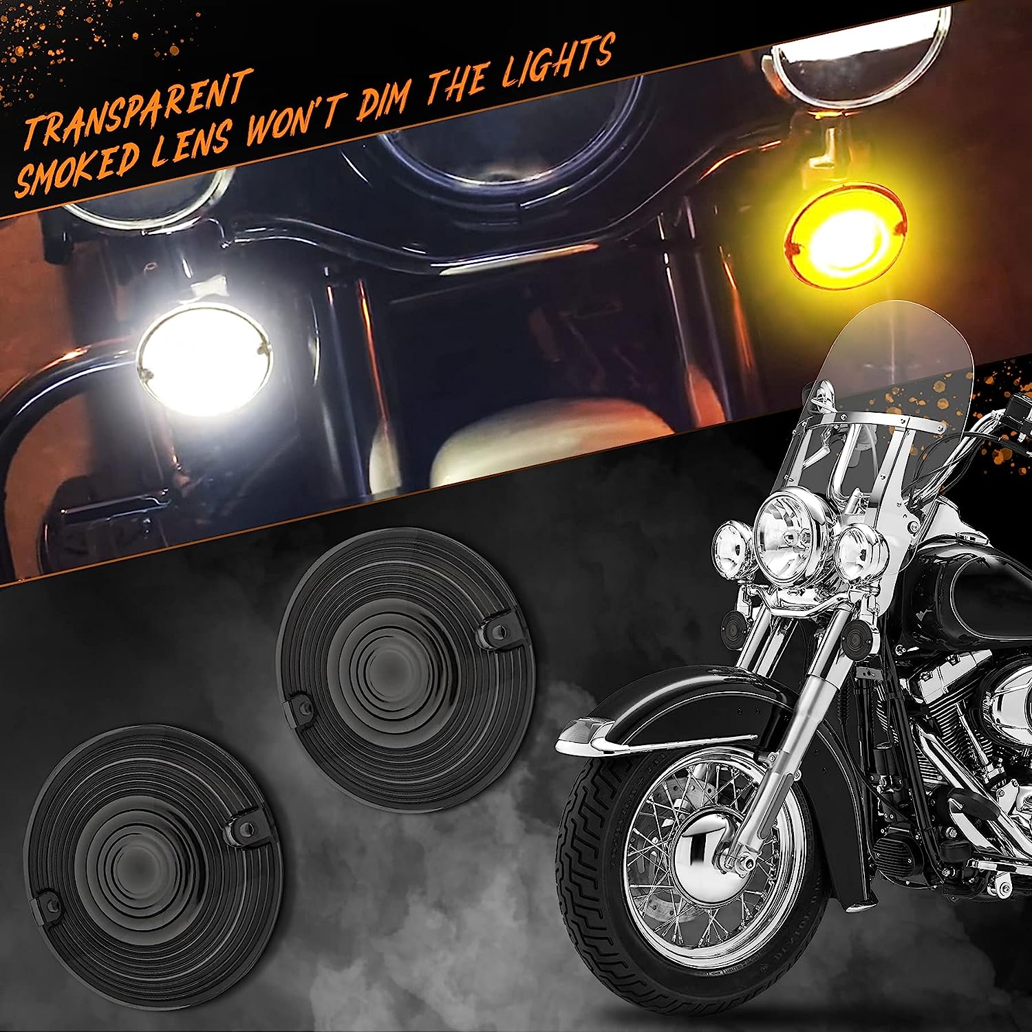 QUASCO Motorcycle Turn Signal Lens Cover, 3 1/4 Inch Flat Blinkers Lenses Compatible with Harley Street Glide Special Touring Softail Sportster Road King Fatboy, Pack of 4