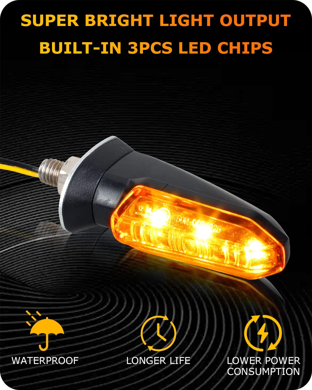 4PCS Universal Motorcycle Turn Signals, QUASCO Front Rear LED Turn Signal Lights Amber Blinkers for Motorbike Scooter Quad Cruiser Off Road Touring