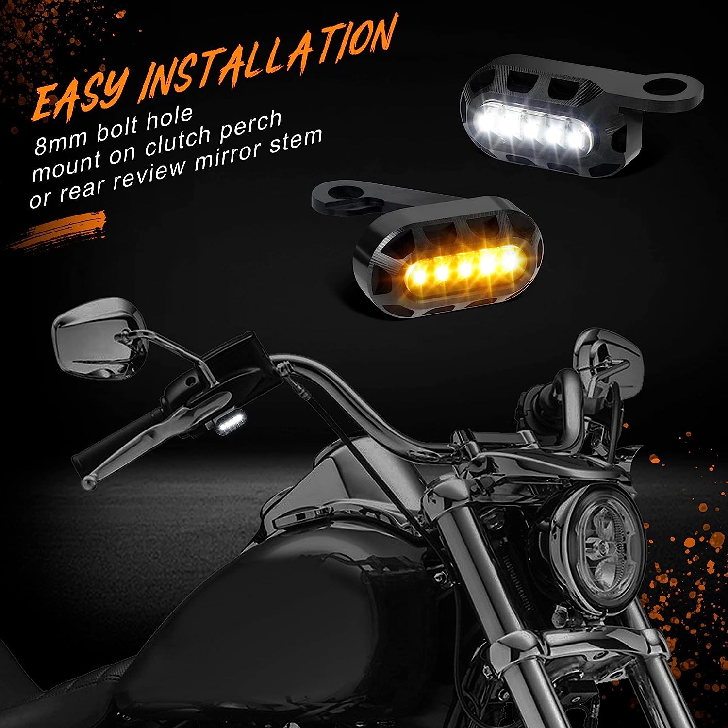 QUASCO Universal Motorcycle Turn Signals Sequential Front Led Blinkers Amber Lights Compatible with Harley Honda Yamaha Suzuki Kawasaki