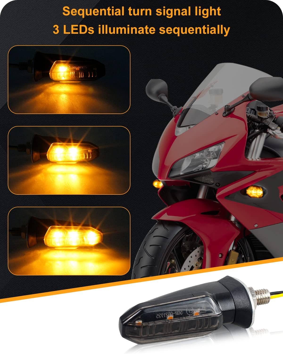 4PCS Universal Motorcycle Turn Signals, QUASCO Front Rear LED Turn Signal Lights Amber Blinkers for Motorbike Scooter Quad Cruiser Off Road Touring