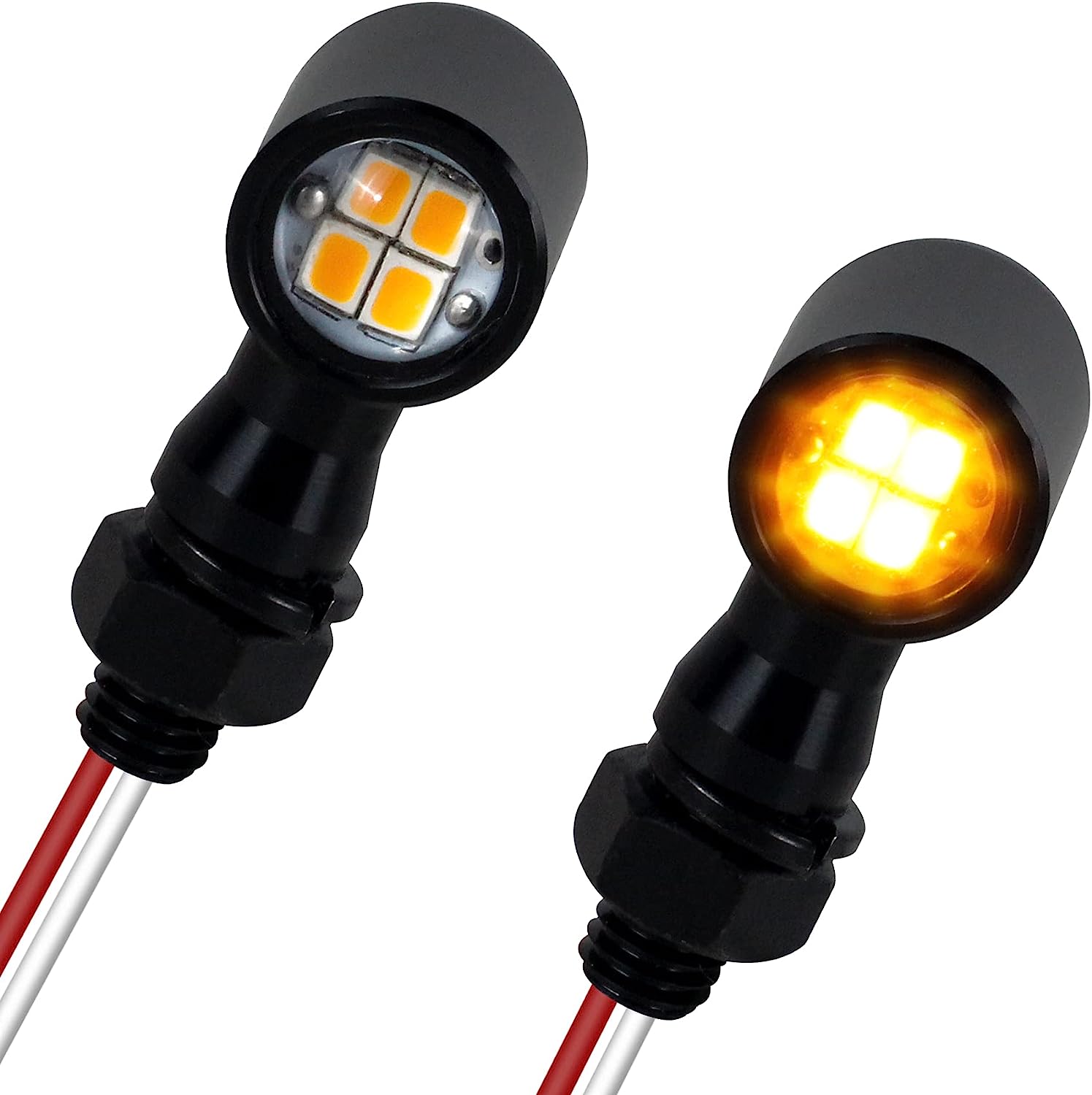 QUASCO Rear Motorcycle LED Turn Signals Universal Mini Size Brake Tail Light Blinkers Compatible with Harley Honda Kawasaki Suzuki Triumph Yamaha