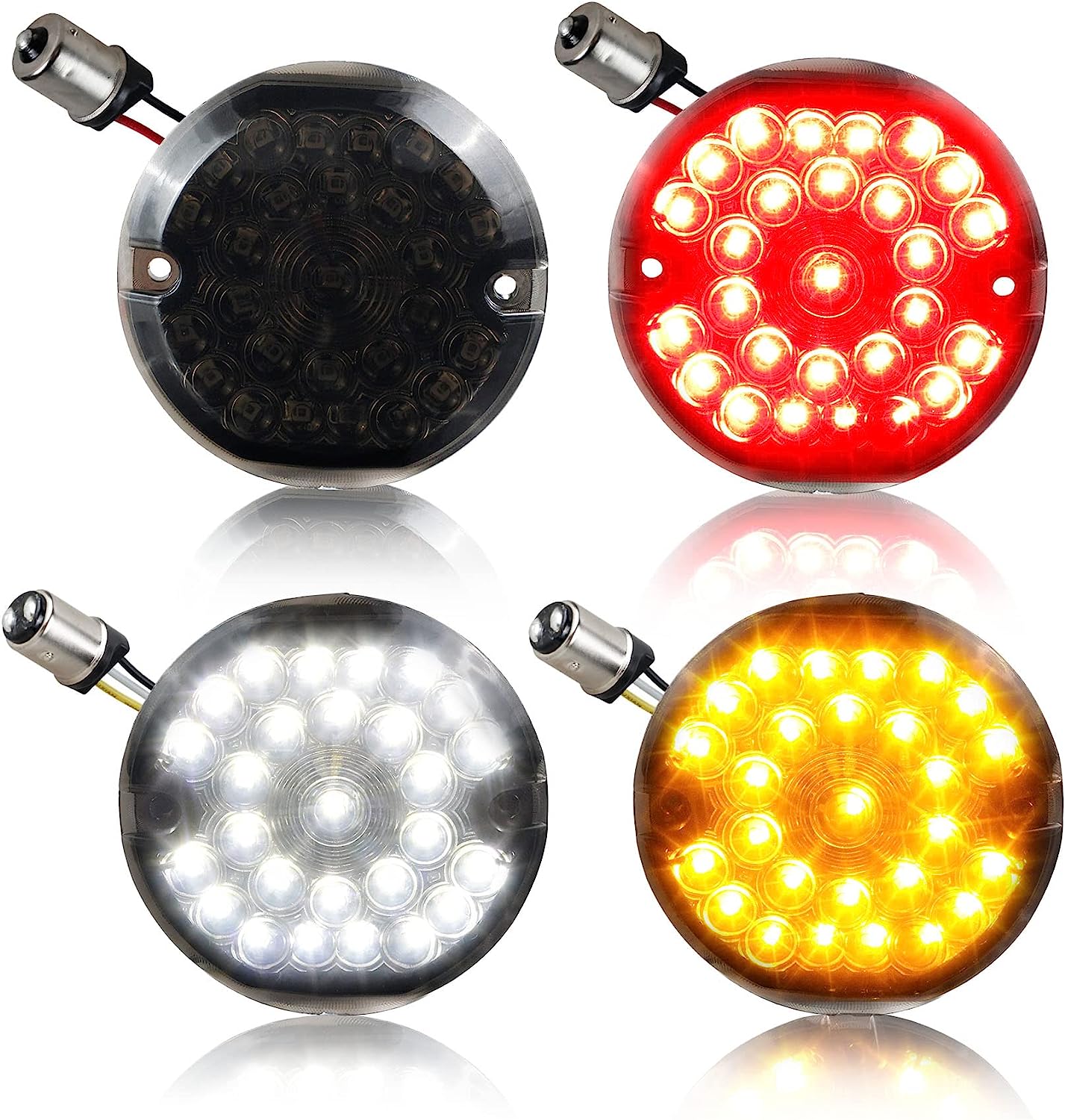QUASCO 3 1/4 Inch Flat LED Turn Signals, 1157 Front + 1156 Rear Tail Running Light Smoked Lens Compatible with Harley Electra Glide Ultra Classic Ultra Limited Heritage Softail Road King Tour Glide