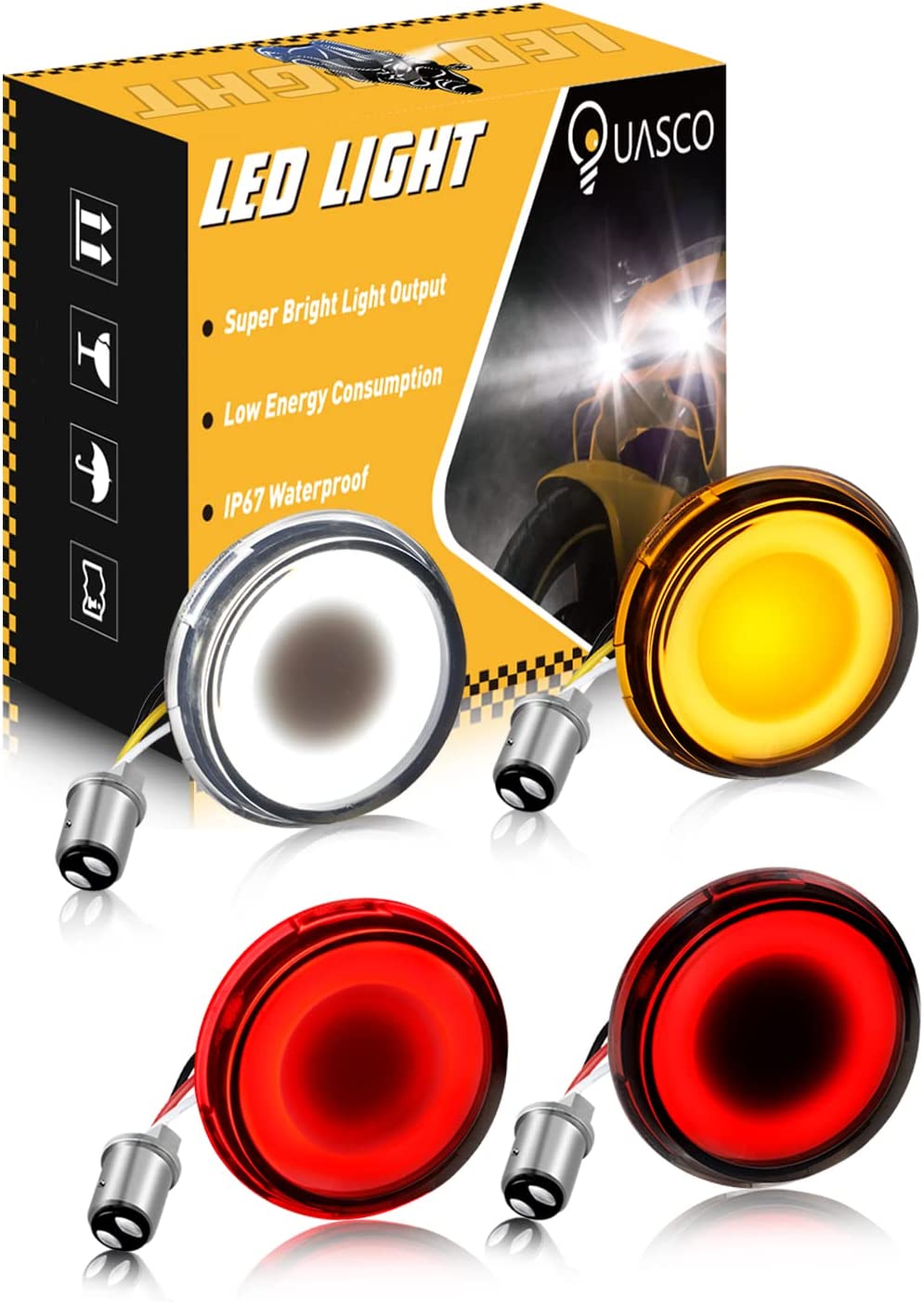 QUASCO 1157 Front Rear LED Turn Signals 2 Inch Bullet Turn Signal Light Integrated Smoked Lens Compatible with Harley Softail Sportster Road King Electra Glide Iron 883 Touring