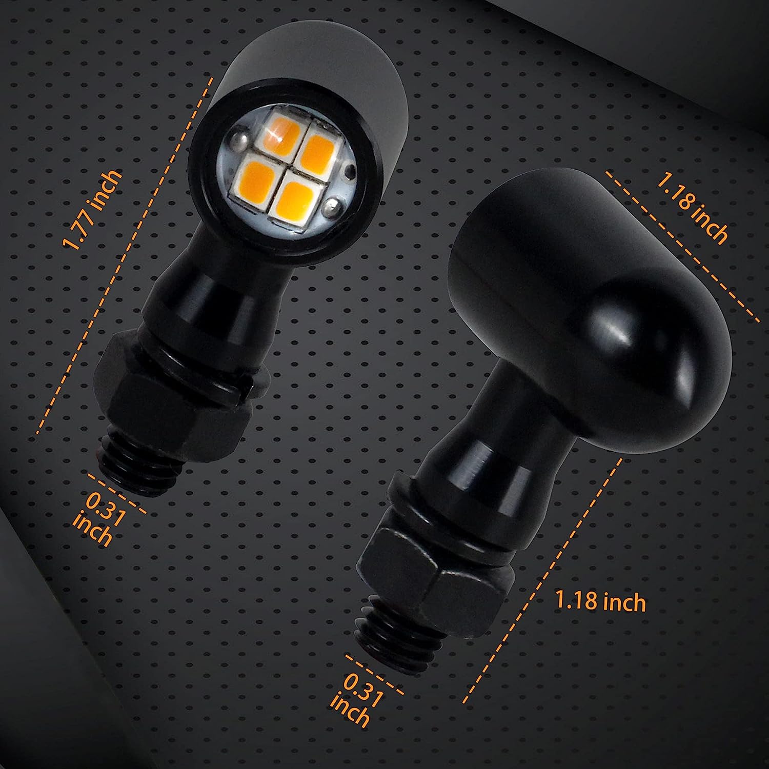 QUASCO Rear Motorcycle LED Turn Signals Universal Mini Size Brake Tail Light Blinkers Compatible with Harley Honda Kawasaki Suzuki Triumph Yamaha