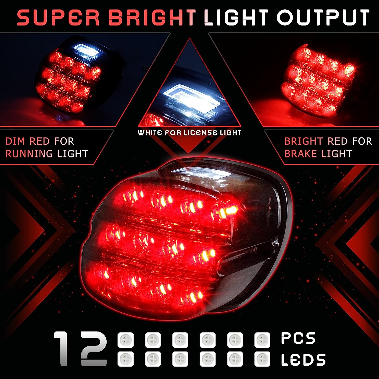 QUASCO Led Motorcycle Brake Tail Light Smoked Lens Taillight Compatible with Harley Road King Electra Glide Ultra Classic XL883 XL883L, Sportster