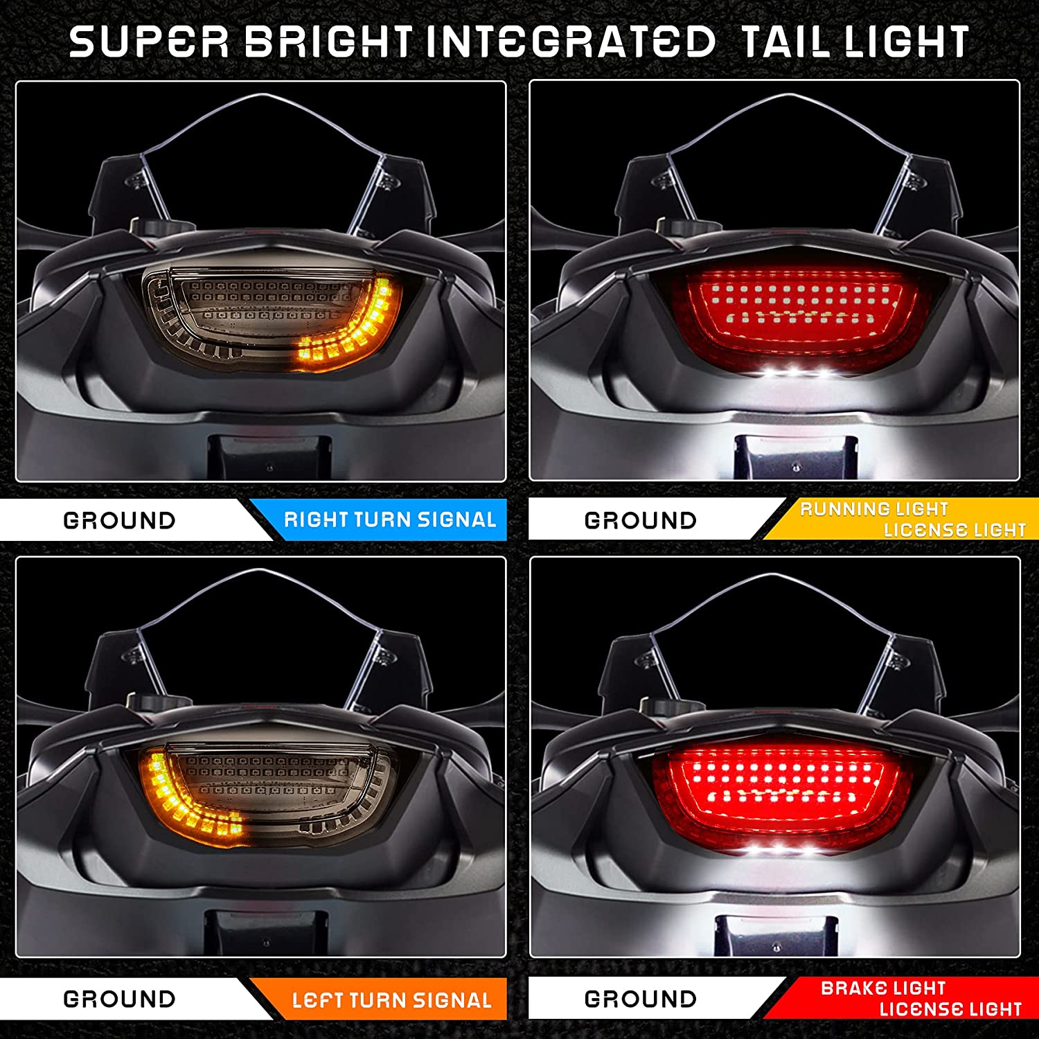QUASCO Motorcycle Brake Tail Light Integrated Turn Signals Compatible with Honda Kawasaki Suzuki Yamaha ATV Cruiser Sportbikes Touring Dirt Bike Standard Street Bikes