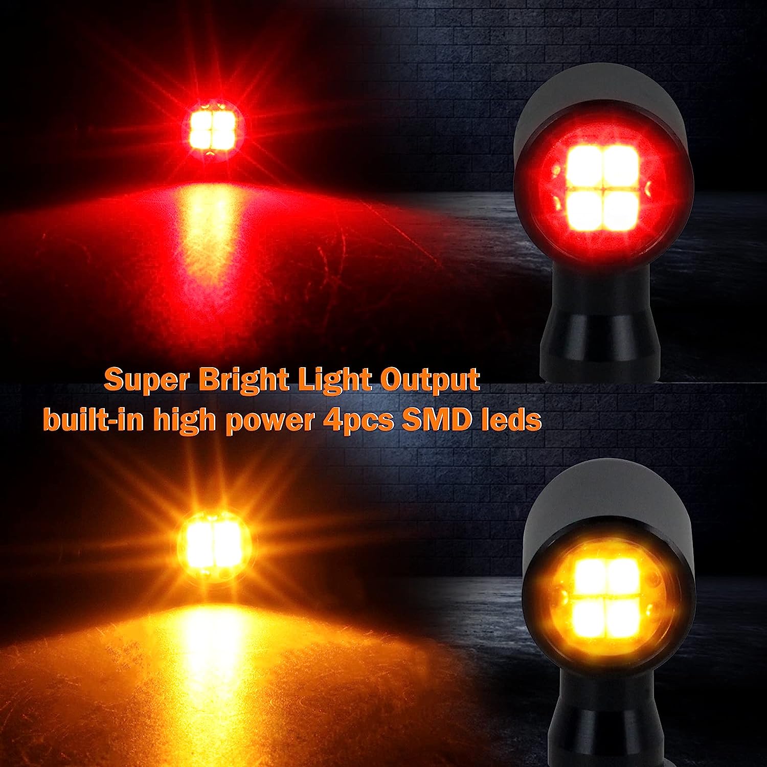 QUASCO Front Rear Motorcycle Turn Signals, Mini Size Led Brake Tail Lights Universal Compatible with Harley Honda Kawasaki Suzuki Triumph Yamaha