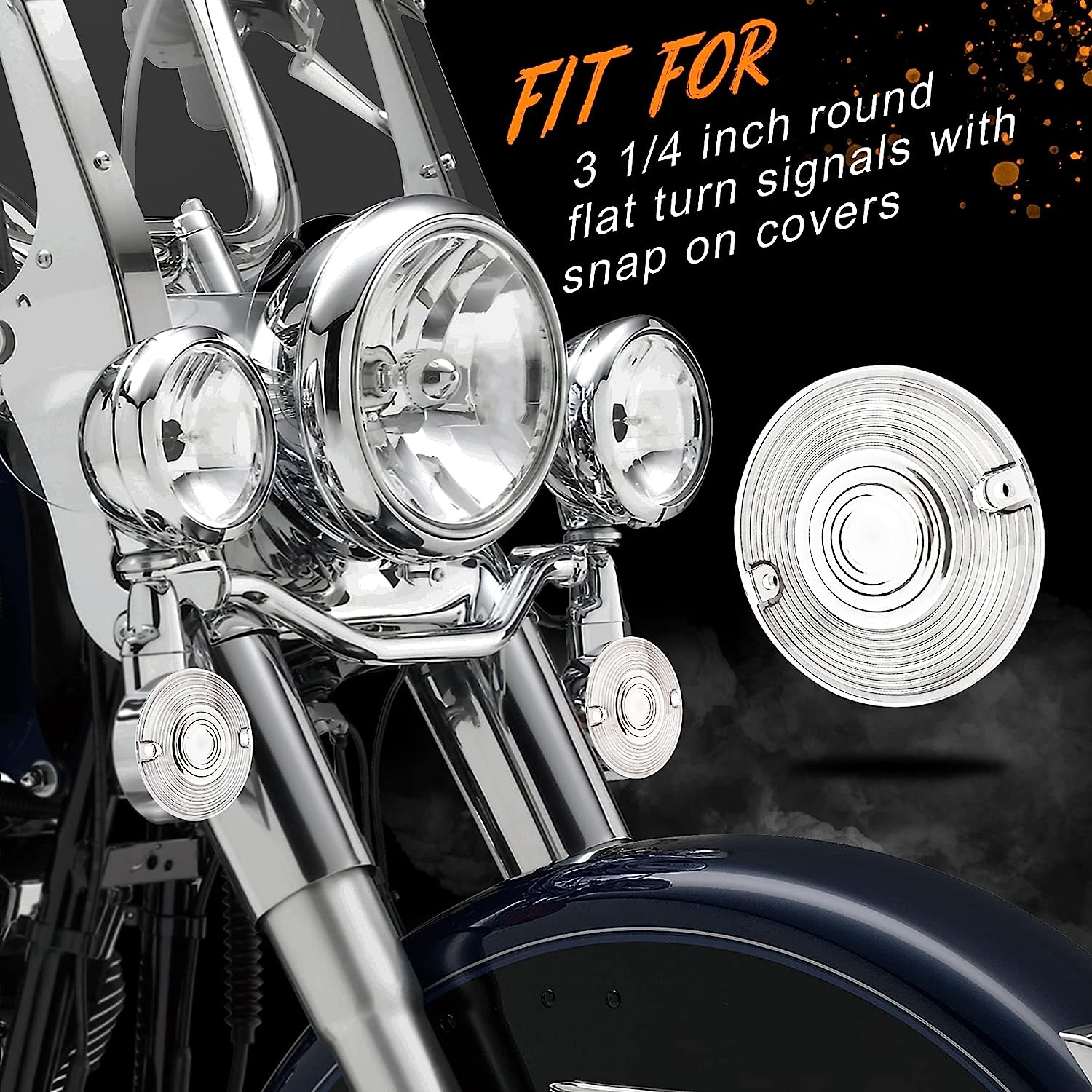 QUASCO Motorcycle Turn Signal Lens Cover, 3 1/4 Inch Flat Blinkers Lenses Compatible with Harley Street Glide Special Touring Softail Sportster Road King Fatboy, Pack of 4