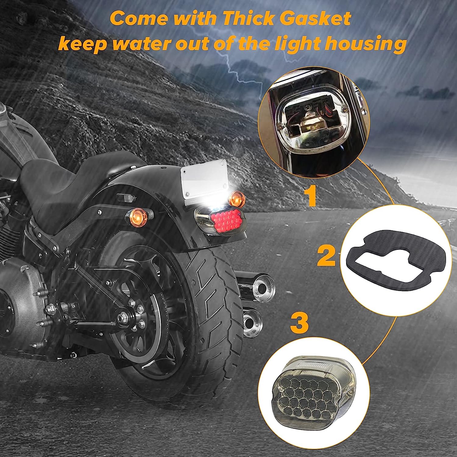 QUASCO Smoked Led Motorcycle Brake Tail Light Rear Taillight Compatible with Harley Dyna Touring Softail Sportster