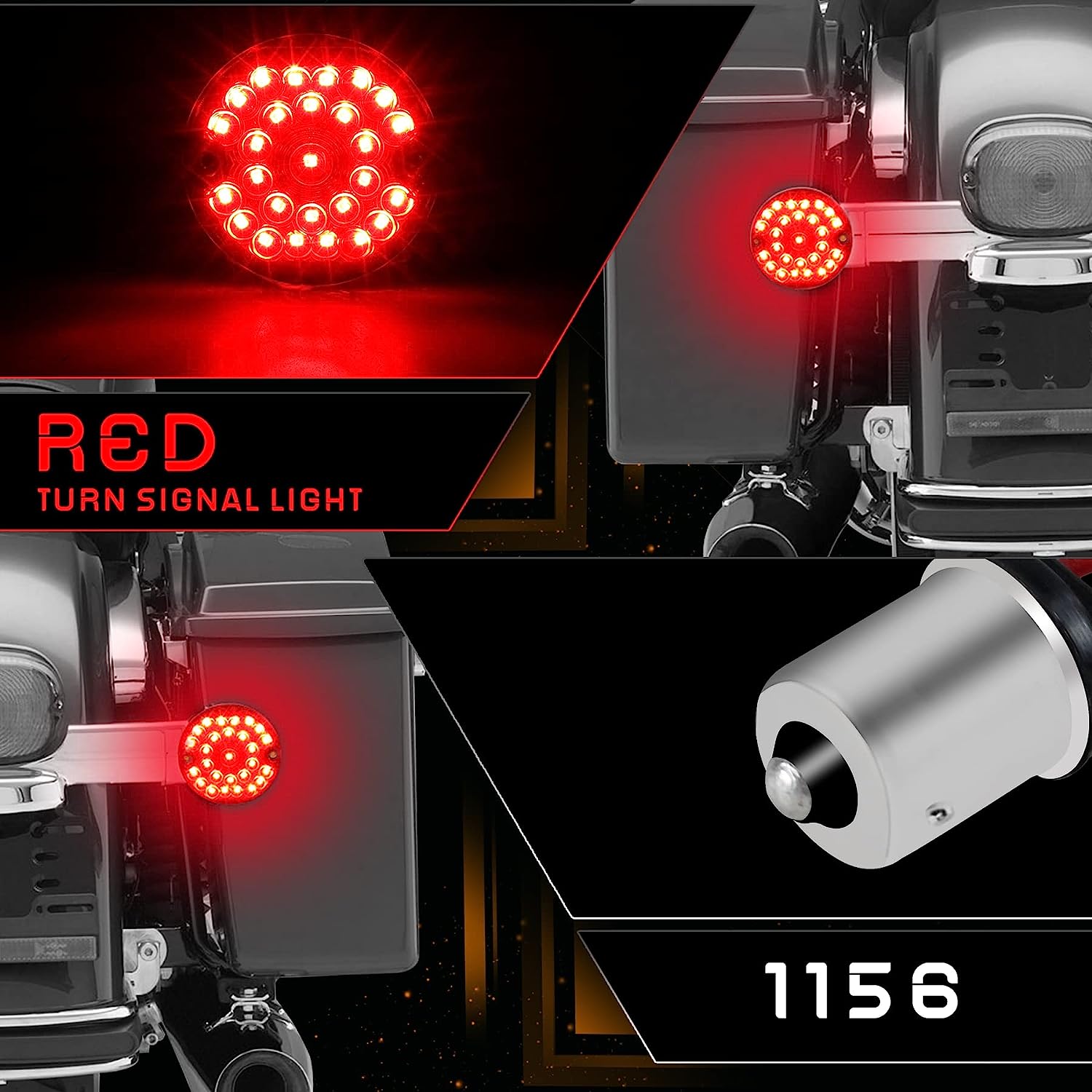 QUASCO 3 1/4 Inch Flat LED Turn Signals, 1157 Front + 1156 Rear Tail Running Light Smoked Lens Compatible with Harley Electra Glide Ultra Classic Ultra Limited Heritage Softail Road King Tour Glide