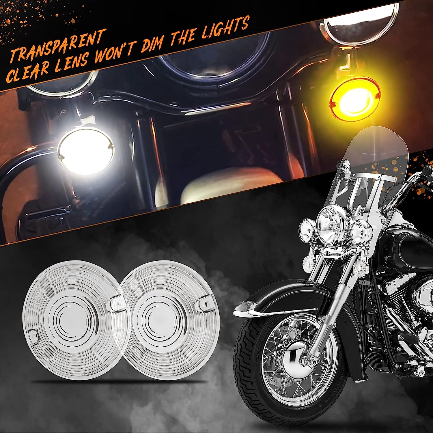 QUASCO Motorcycle Turn Signal Lens Cover, 3 1/4 Inch Flat Blinkers Lenses Compatible with Harley Street Glide Special Touring Softail Sportster Road King Fatboy, Pack of 4