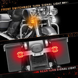 QUASCO 3 1/4 Inch Flat LED Turn Signals, 1157 Front + 1156 Rear Tail Running Light Smoked Lens Compatible with Harley Electra Glide Ultra Classic Ultra Limited Heritage Softail Road King Tour Glide
