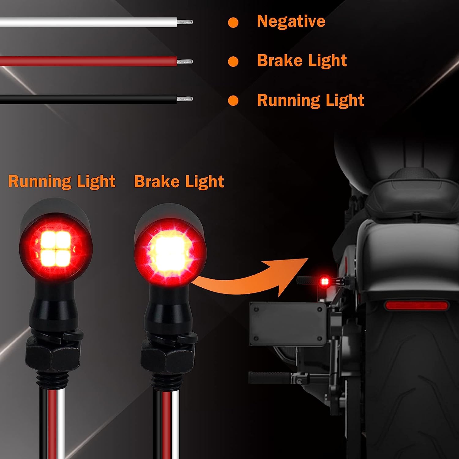 QUASCO Rear Motorcycle LED Turn Signals Universal Mini Size Brake Tail Light Blinkers Compatible with Harley Honda Kawasaki Suzuki Triumph Yamaha