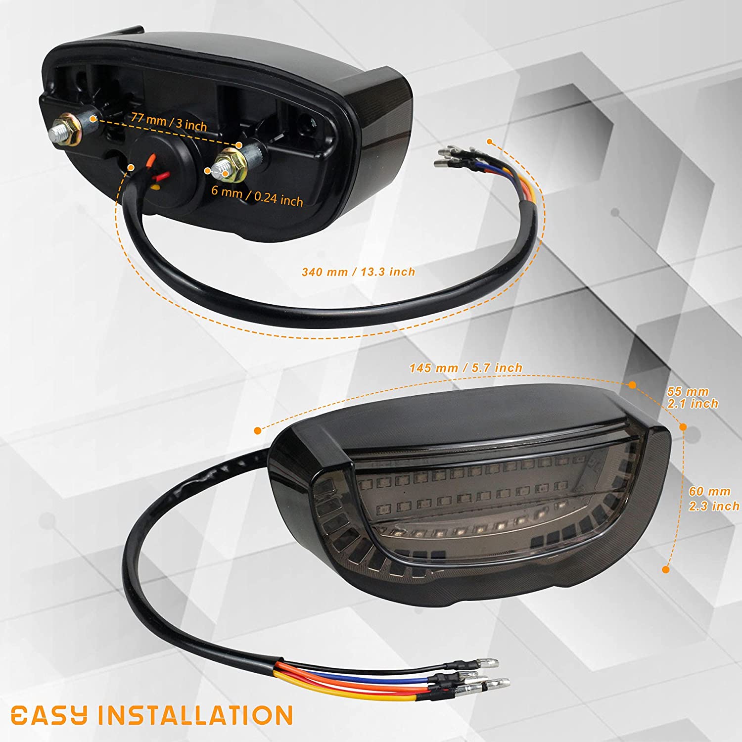 QUASCO Motorcycle Brake Tail Light Integrated Turn Signals Compatible with Honda Kawasaki Suzuki Yamaha ATV Cruiser Sportbikes Touring Dirt Bike Standard Street Bikes