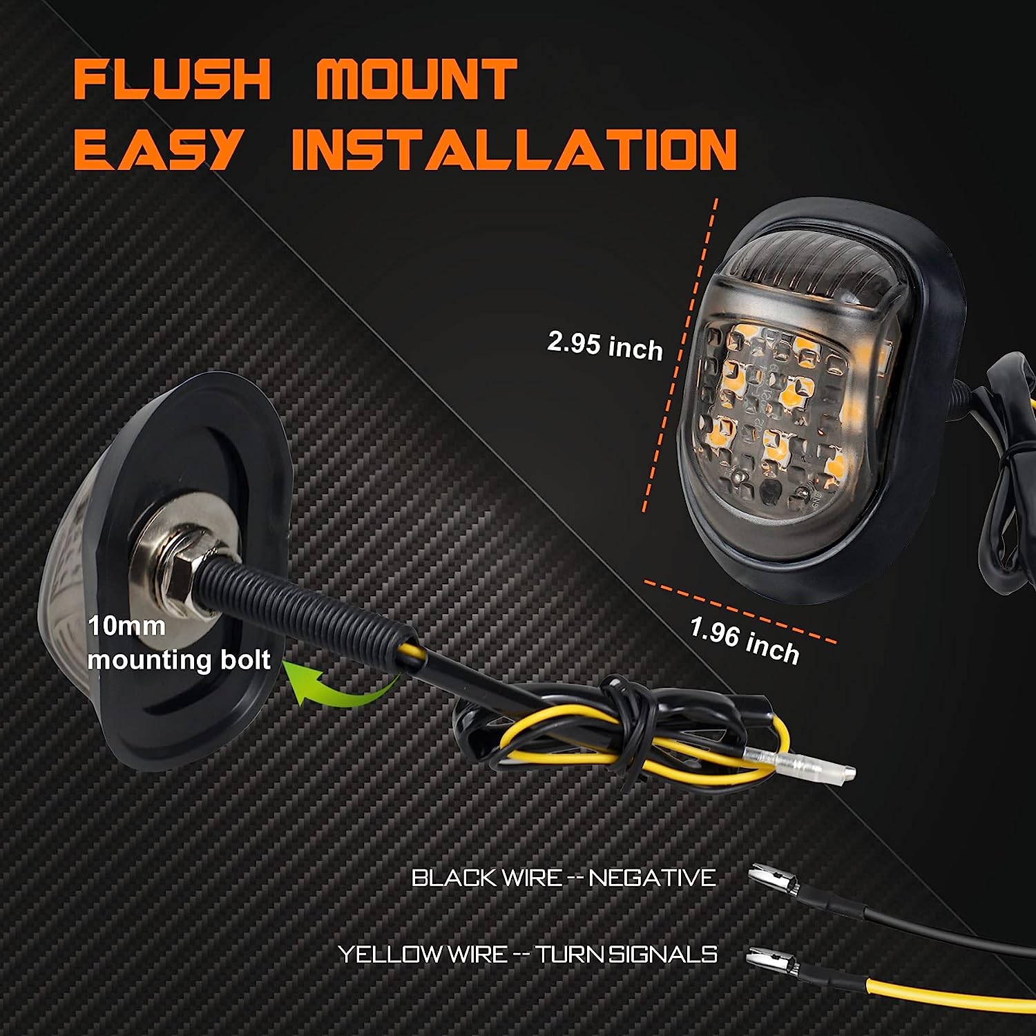 QUASCO Flush Mount Motorcycle Turn Signals Smoked LED Lights Universal 10mm Blinkers Compatible with BMW Honda Kawasaki Suzuki Yamaha, Amber