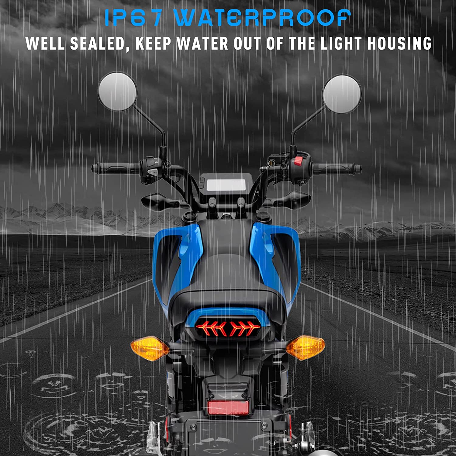 QUASCO LED Brake Tail Light with Turn Signals Motorcycle Taillight Compatible with Honda Grom MSX125 CB650F CB650R CBR650F CTX700N, Smoked Lens