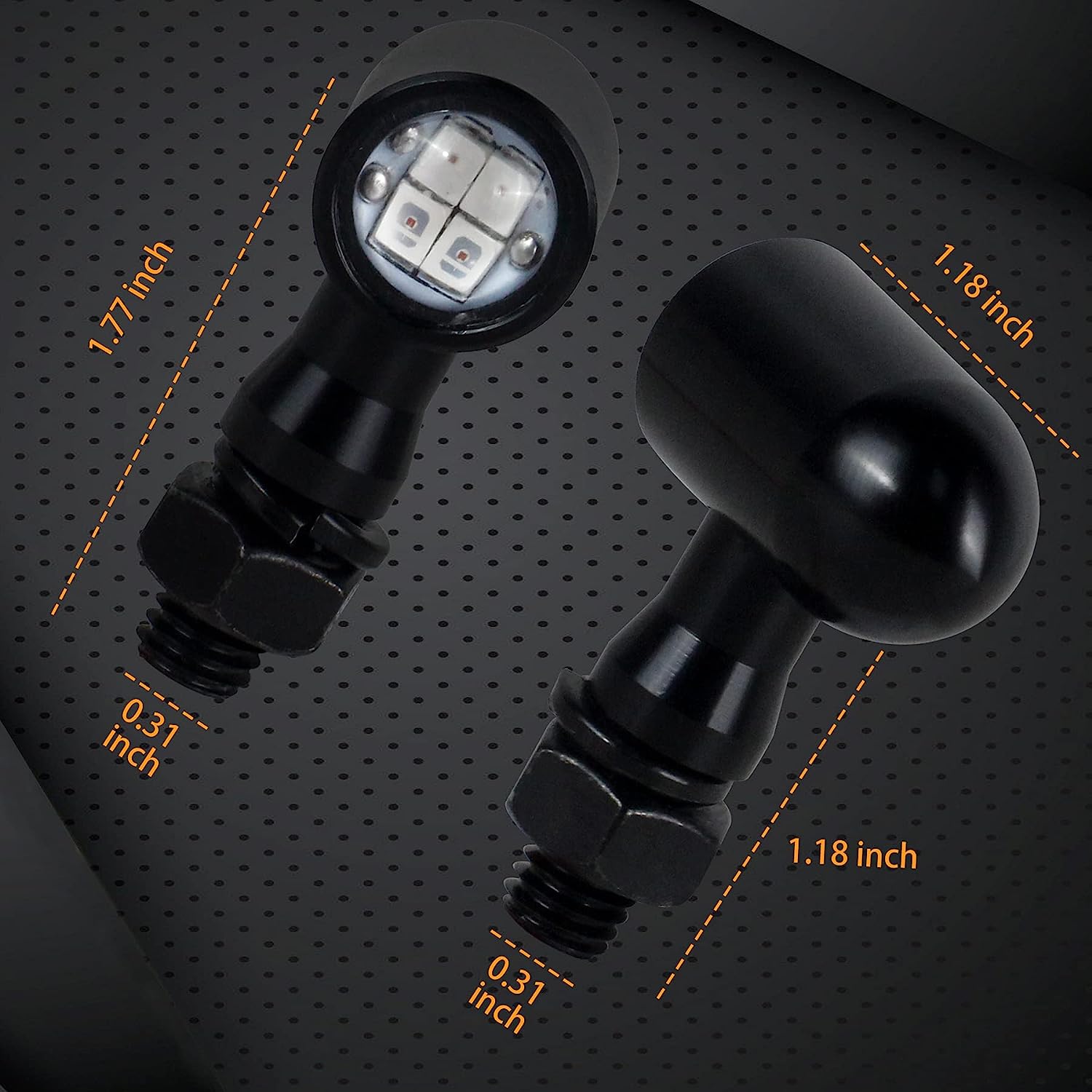 QUASCO Rear Motorcycle LED Turn Signals Universal Mini Size Brake Tail Light Blinkers Compatible with Harley Honda Kawasaki Suzuki Triumph Yamaha