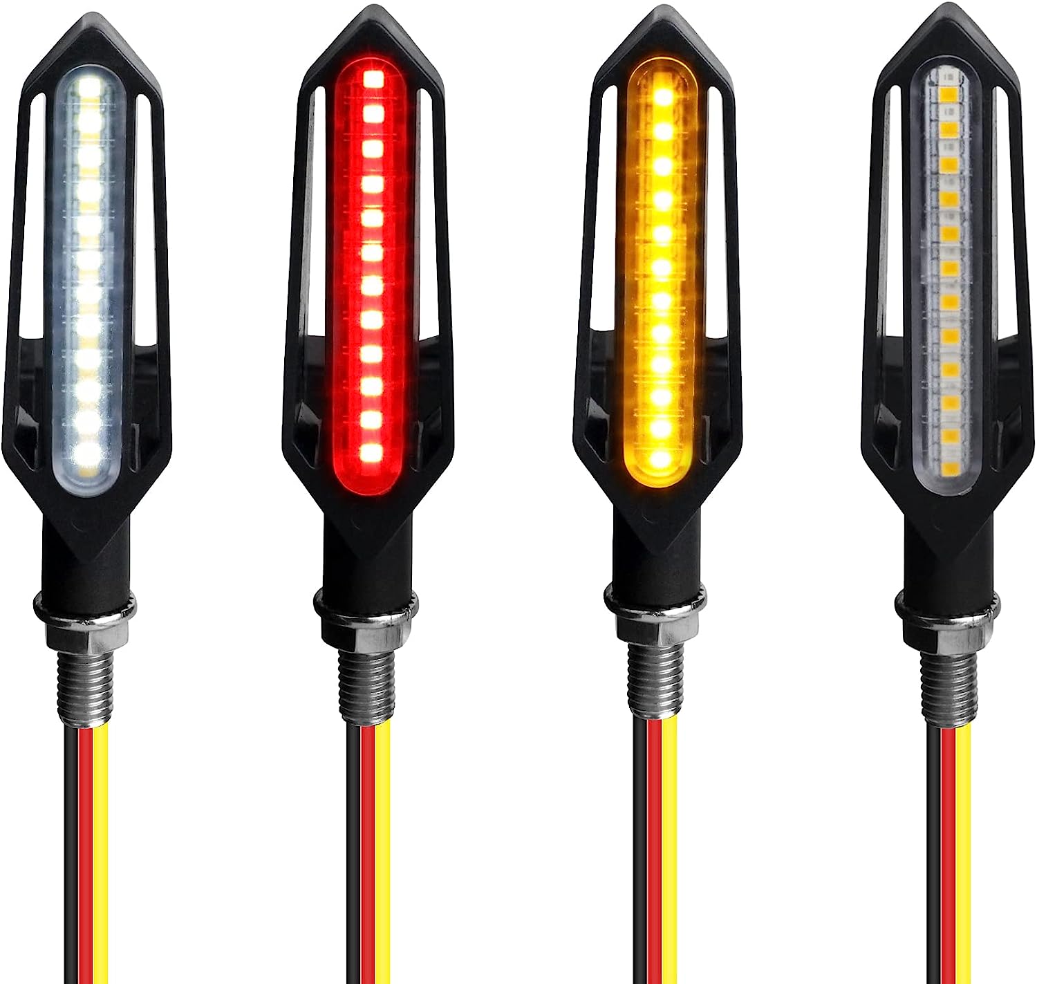 4PCS Universal Motorcycle Turn Signals, QUASCO Front Rear LED Turn Signal Lights Amber Blinkers for Motorbike Scooter Quad Cruiser Off Road Touring