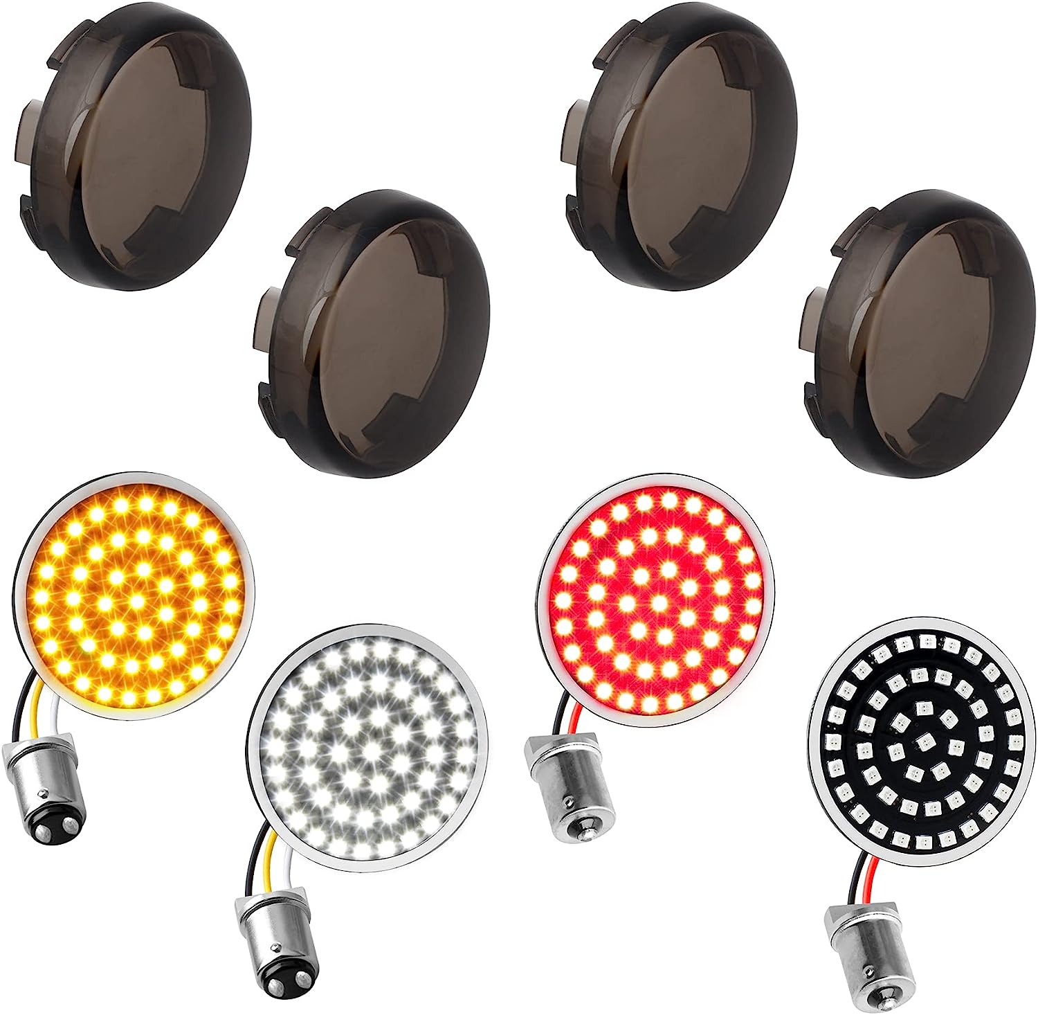 Sequential Led Turn Signals, 1157 Front + 1156 Rear Blinkers with Smoked Lens Compatible with Harley Sportster Softail Street Glide Road King Cruiser Touring