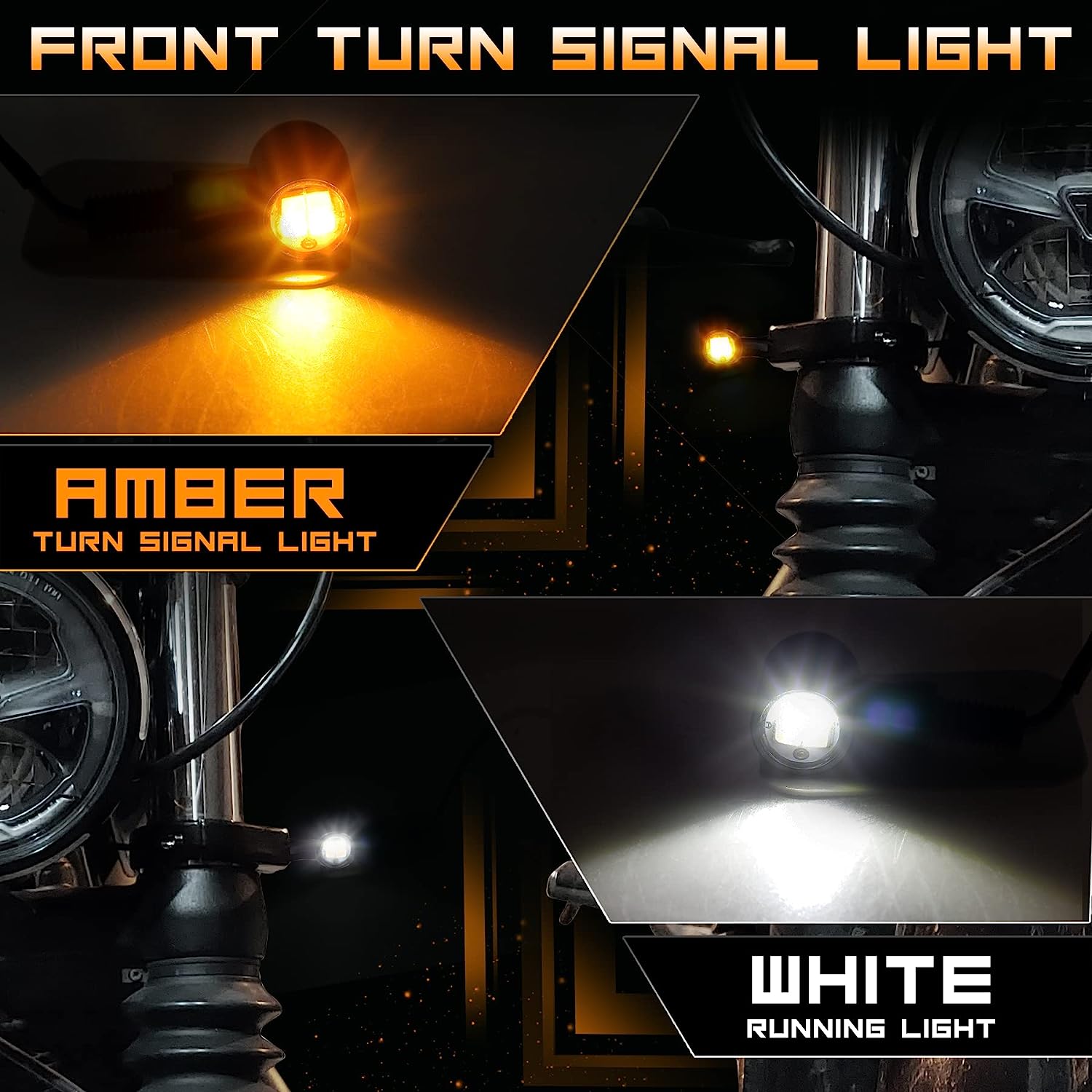QUASCO Front Rear Motorcycle Turn Signals, Mini Size Led Brake Tail Lights Universal Compatible with Harley Honda Kawasaki Suzuki Triumph Yamaha