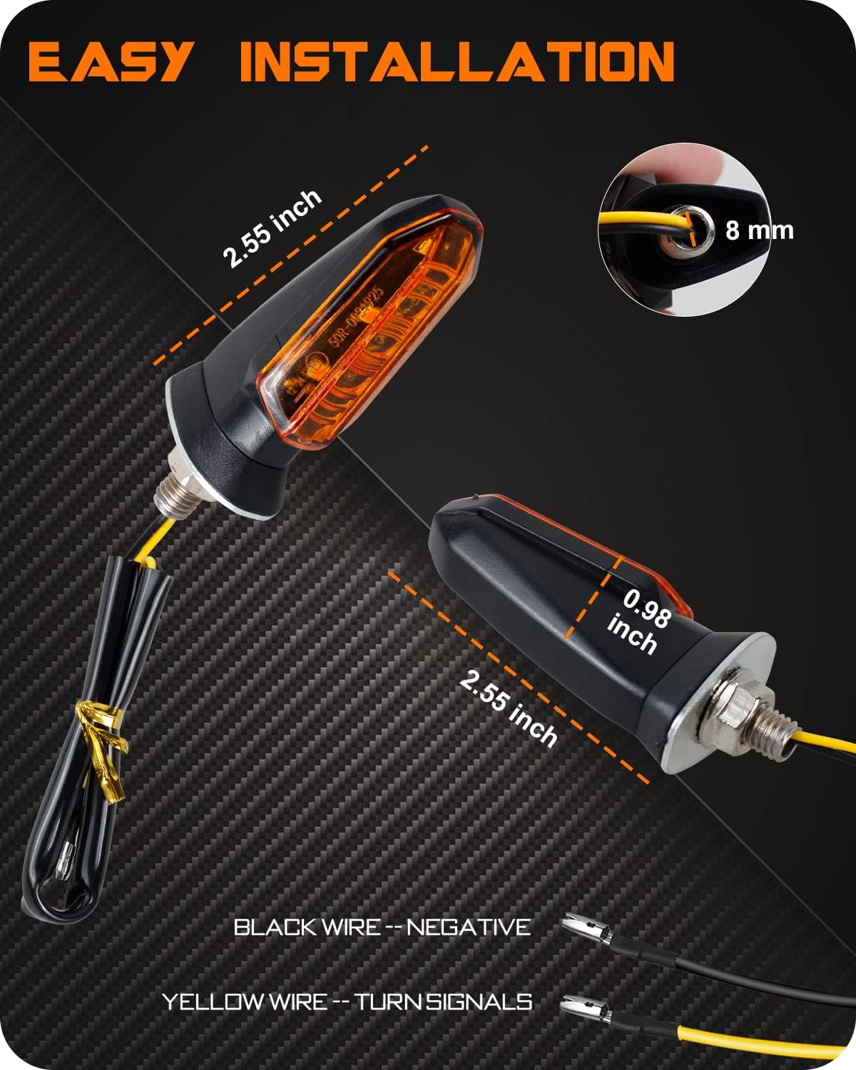 Universal 4X 9 LED Motorcycle Turn Signals – 10mm Bolt – Front/Rear – Black – For ATV Scooter